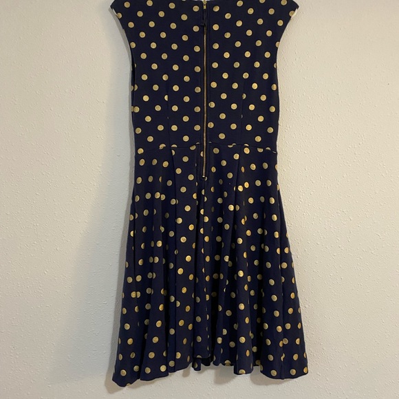 Anthropologie Maeve Ophira Polka Dot Dress S Navy Gold - Picture 7 of 11